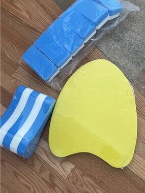 Foam Kickboard and Swim Pull Buoy Set - Yellow Kickboard & Blue/White Pull Buoy